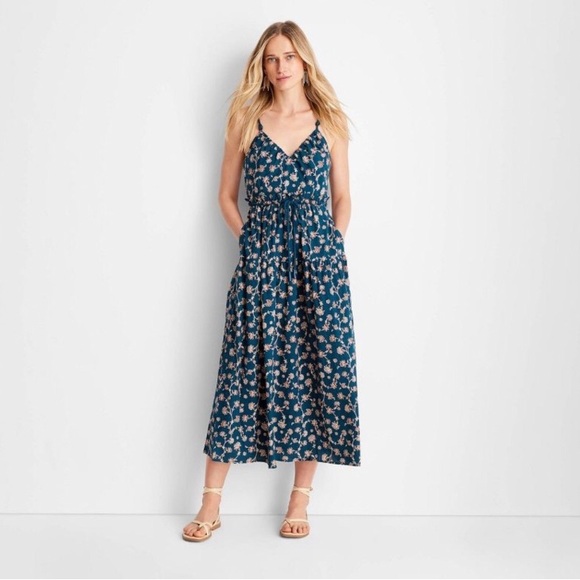 Future Collective Dress Sleeveless Rope Tie Ruched Midi with Jenny K. Womens NWT - Picture 6 of 13